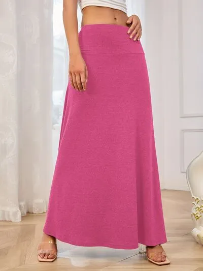Solid Elastic Waist Maxi Skirt S-2XL