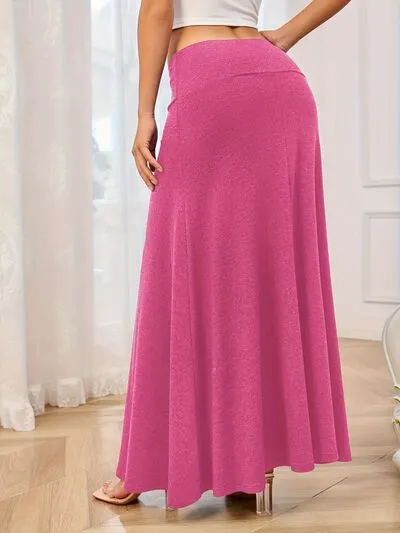 Solid Elastic Waist Maxi Skirt S-2XL