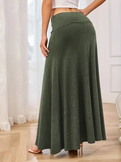 Solid Elastic Waist Maxi Skirt S-2XL