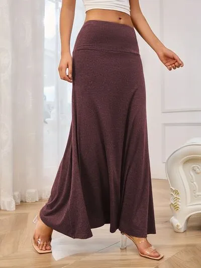 Solid Elastic Waist Maxi Skirt S-2XL