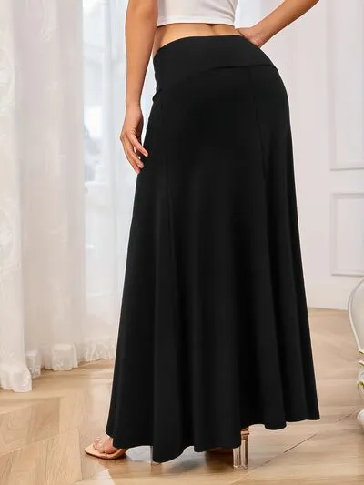 Solid Elastic Waist Maxi Skirt S-2XL