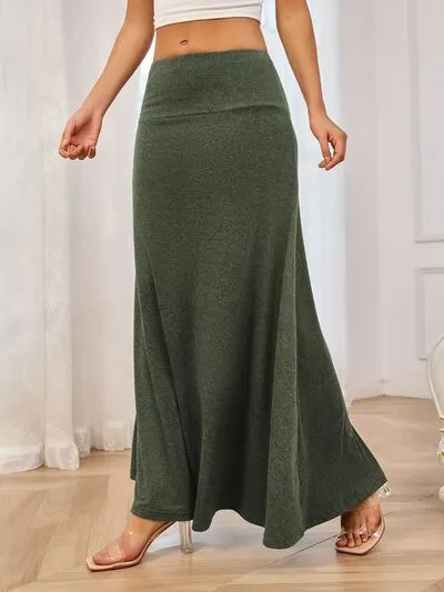 Solid Elastic Waist Maxi Skirt S-2XL