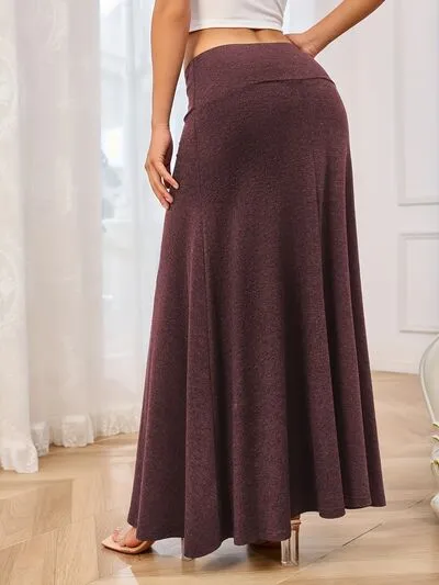 Solid Elastic Waist Maxi Skirt S-2XL