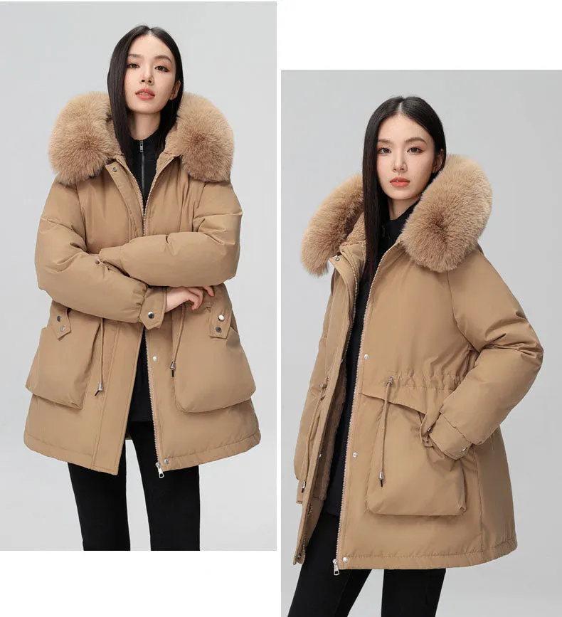 Solid Full Zip Parka with Bellows Pocket and Adjustable Drawstring Waist