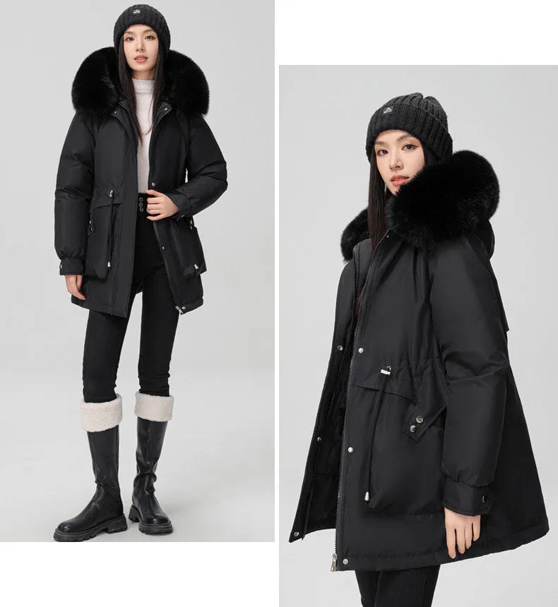 Solid Full Zip Parka with Bellows Pocket and Adjustable Drawstring Waist