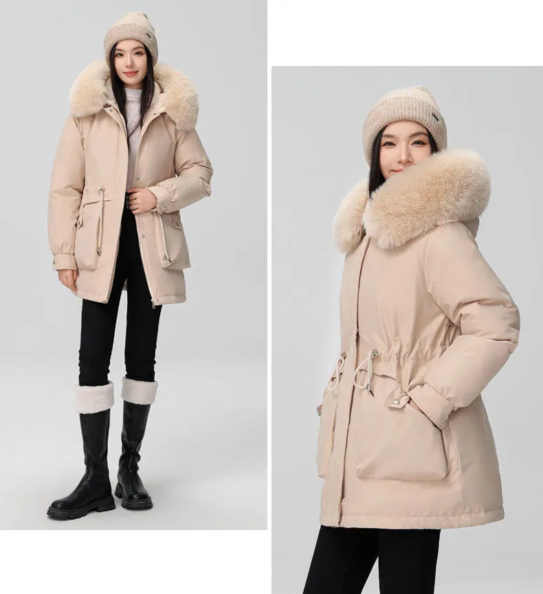 Solid Full Zip Parka with Bellows Pocket and Adjustable Drawstring Waist