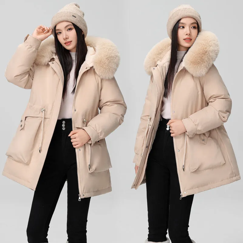 Solid Full Zip Parka with Bellows Pocket and Adjustable Drawstring Waist