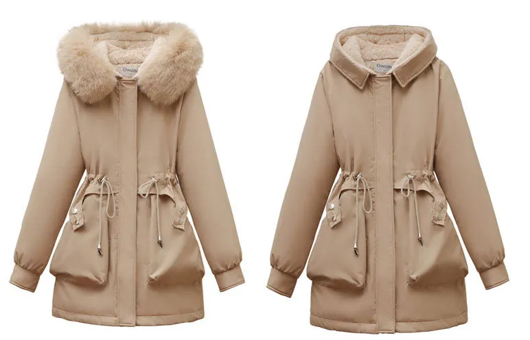 Solid Full Zip Parka with Bellows Pocket and Adjustable Drawstring Waist