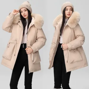 Solid Full Zip Parka with Bellows Pocket and Adjustable Drawstring Waist