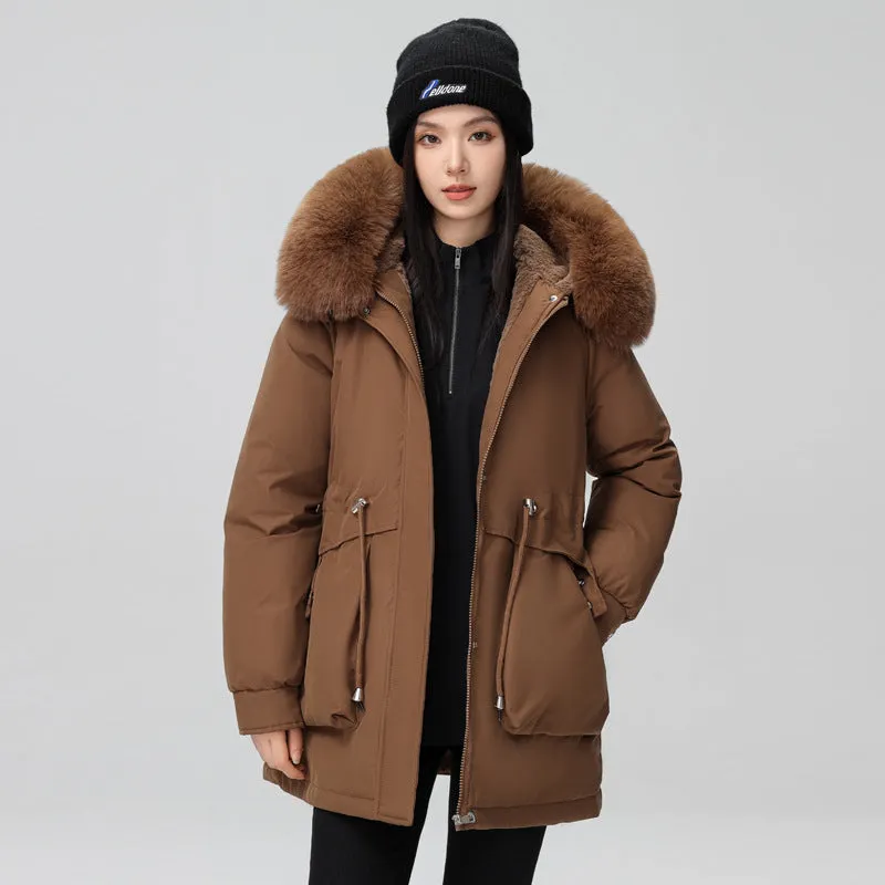 Solid Full Zip Parka with Bellows Pocket and Adjustable Drawstring Waist