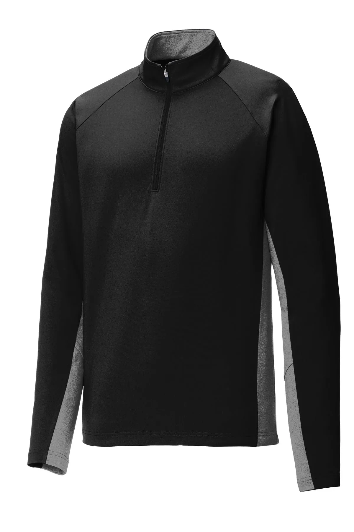 Sport-Tek Sport-Wick Stretch Contrast 1/4-Zip Pullover. ST854 Black/ Charcoal Grey Heather