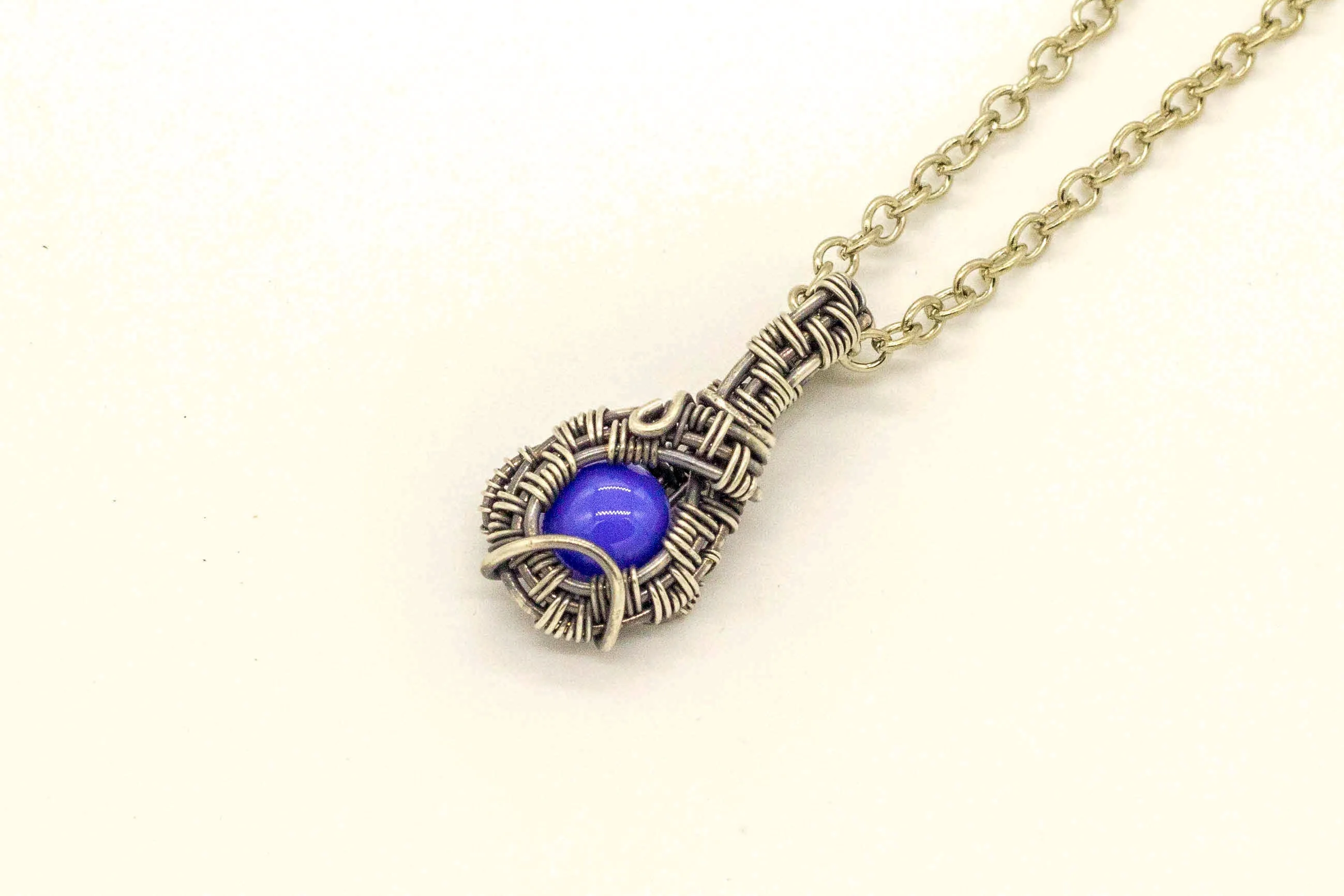 Sterling Silver Mini Pendant with Blue Fused Glass Accent