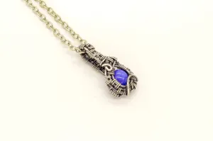 Sterling Silver Mini Pendant with Blue Fused Glass Accent