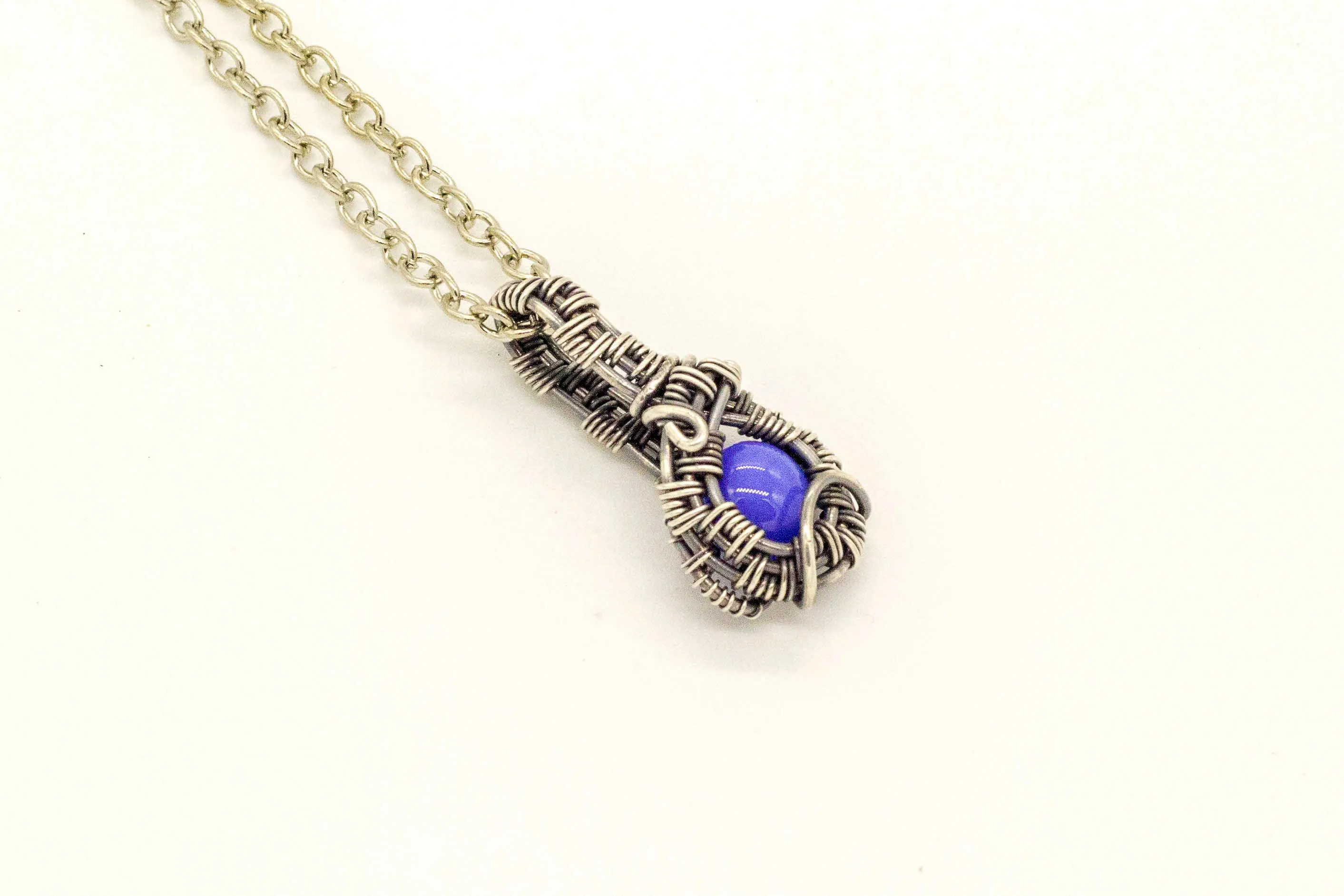 Sterling Silver Mini Pendant with Blue Fused Glass Accent