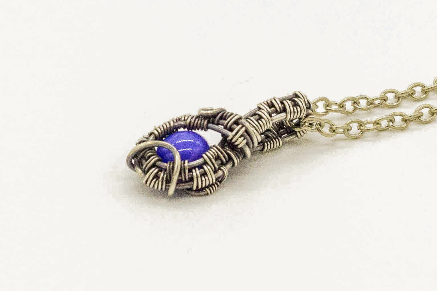 Sterling Silver Mini Pendant with Blue Fused Glass Accent