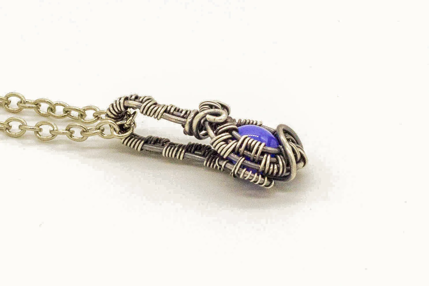 Sterling Silver Mini Pendant with Blue Fused Glass Accent