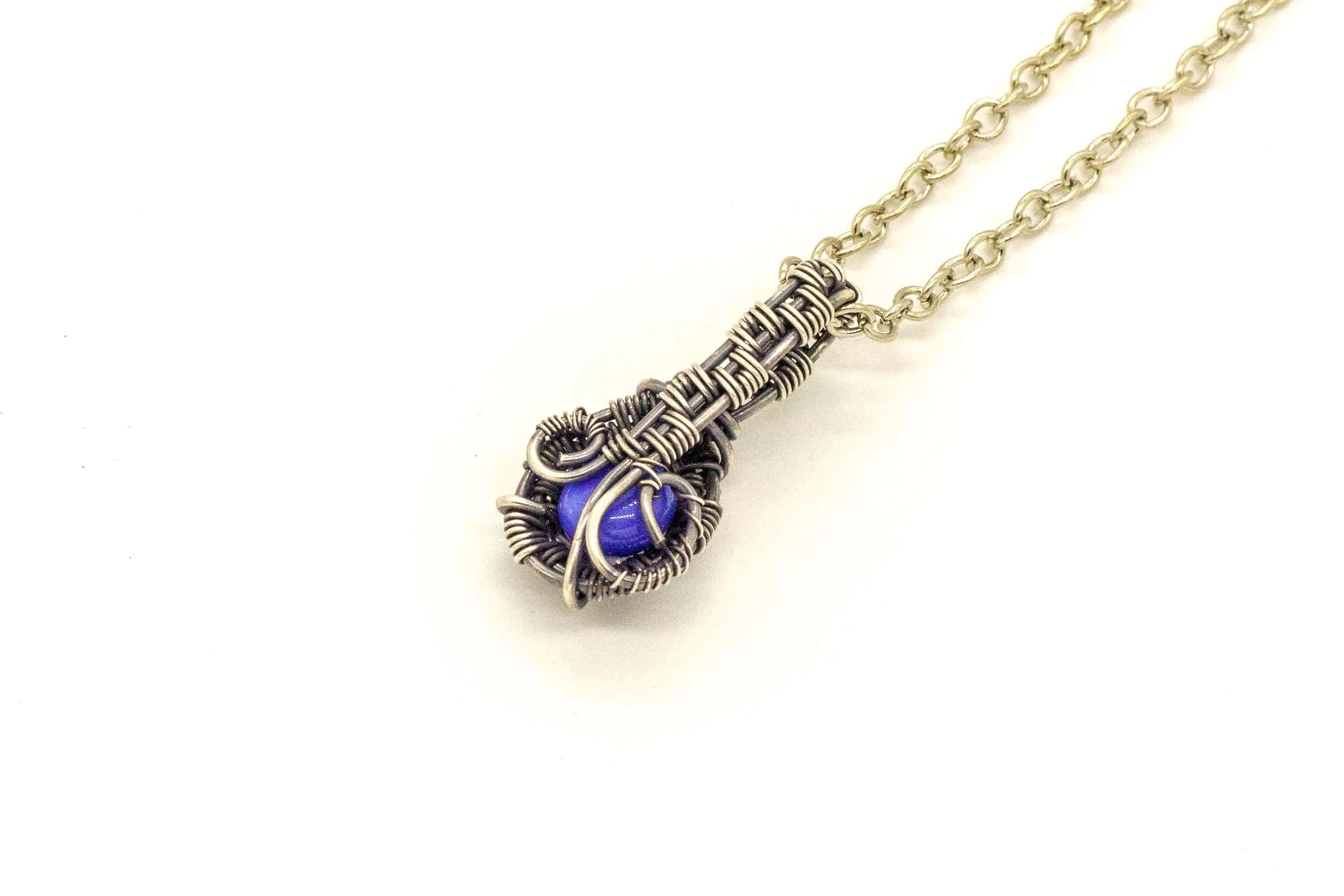 Sterling Silver Mini Pendant with Blue Fused Glass Accent