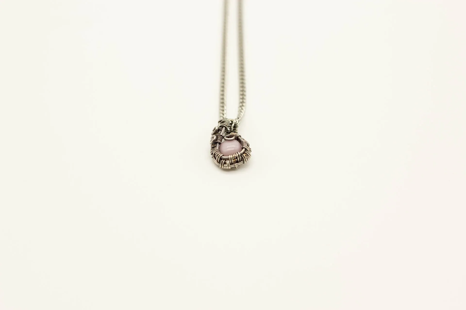 Sterling Silver Mini Pendant with Pink Fused Glass Accent