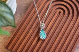Sterling Silver Teardrop Pendant with Dichroic Blue Fused Glass