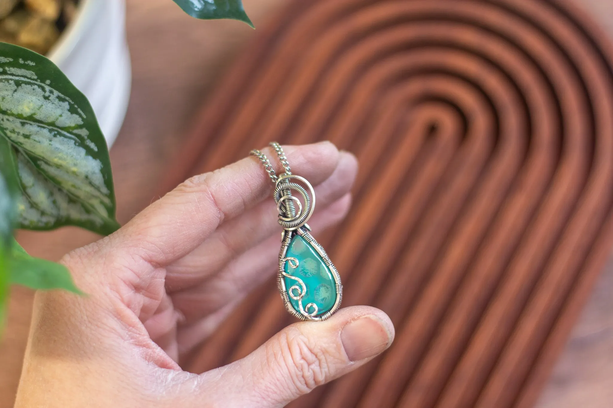 Sterling Silver Teardrop Pendant with Dichroic Blue Fused Glass
