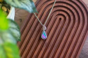 Sterling Silver Teardrop Pendant with Iridescent Fused Glass