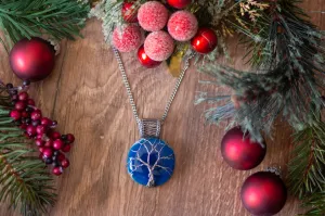 Sterling Silver Tree of Life Pendant with Bold Blue Fused Glass