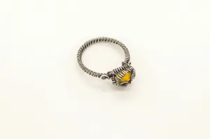 Sterling Silver Wire Wrapped Ring with Bright Yellow Fused Glass Accent