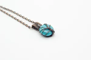 Streaked Blue Fused Glass Pendant with Copper Tree of Life