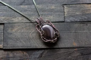 Streaked Grey Fused Glass and Sterling Silver Wire Wrapped Pendant
