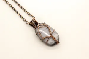 Streaked Grey Fused Glass Pendant with Copper Tree of Life