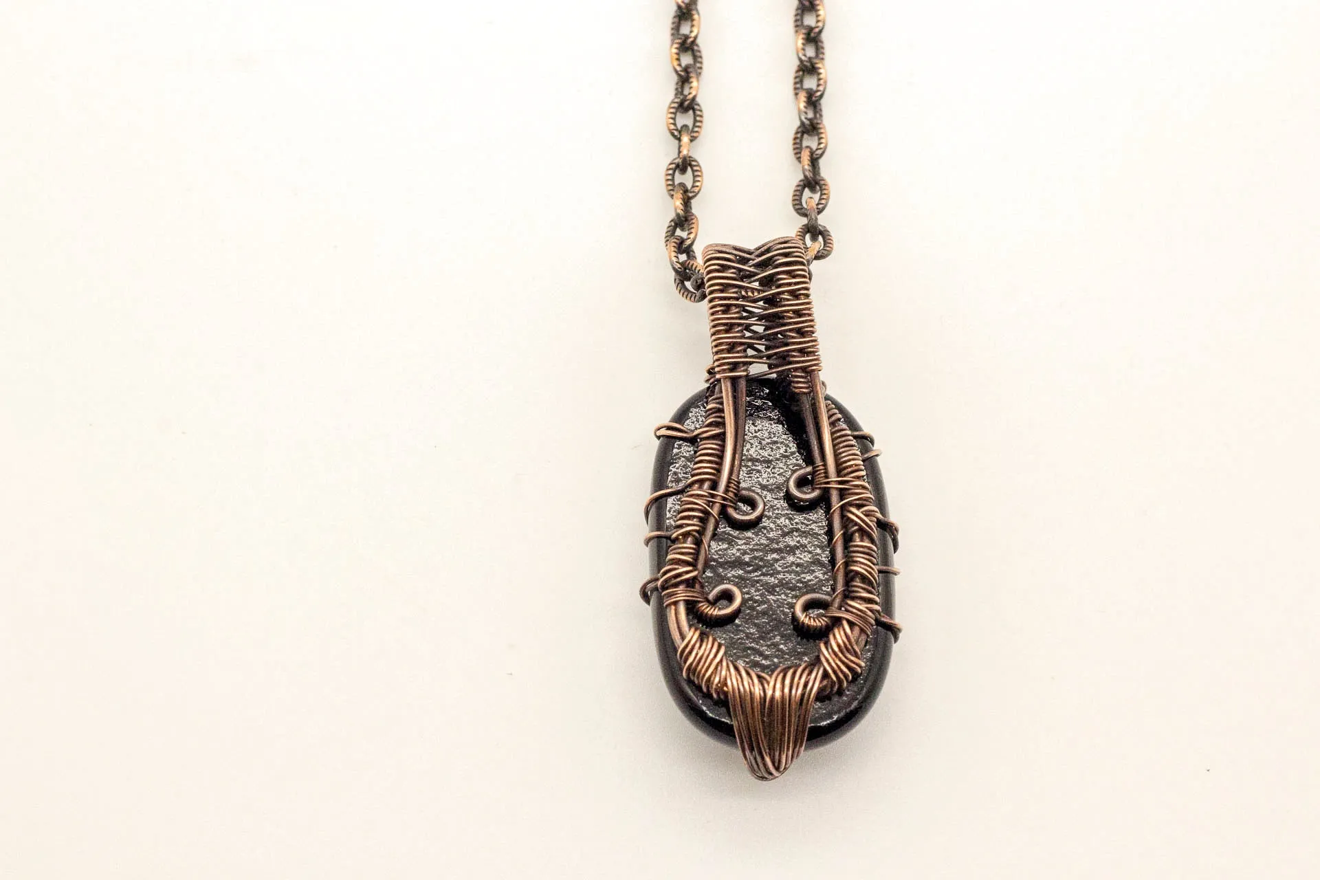 Streaked Grey Fused Glass Pendant with Copper Tree of Life