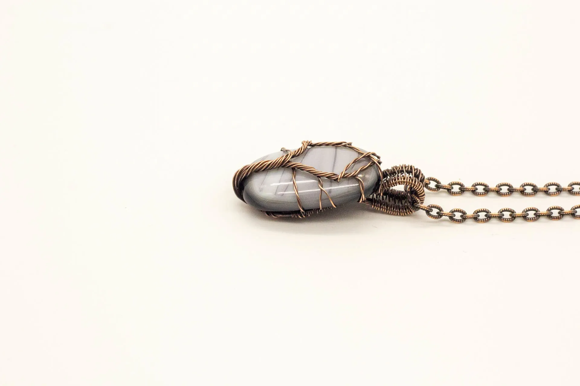 Streaked Grey Fused Glass Pendant with Copper Tree of Life