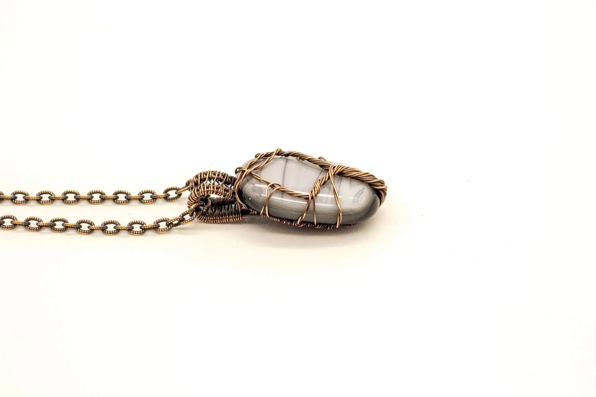 Streaked Grey Fused Glass Pendant with Copper Tree of Life