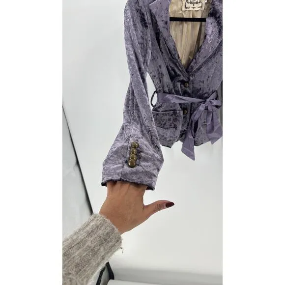 Sugar Lips vintage Y2K 90s soft purple velvet lined jacket blazer w/ribbon tie