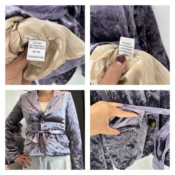 Sugar Lips vintage Y2K 90s soft purple velvet lined jacket blazer w/ribbon tie