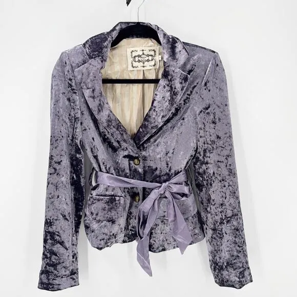 Sugar Lips vintage Y2K 90s soft purple velvet lined jacket blazer w/ribbon tie