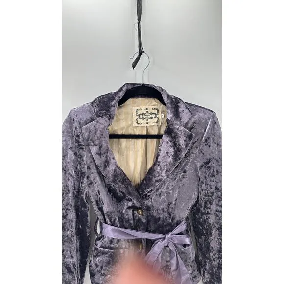 Sugar Lips vintage Y2K 90s soft purple velvet lined jacket blazer w/ribbon tie