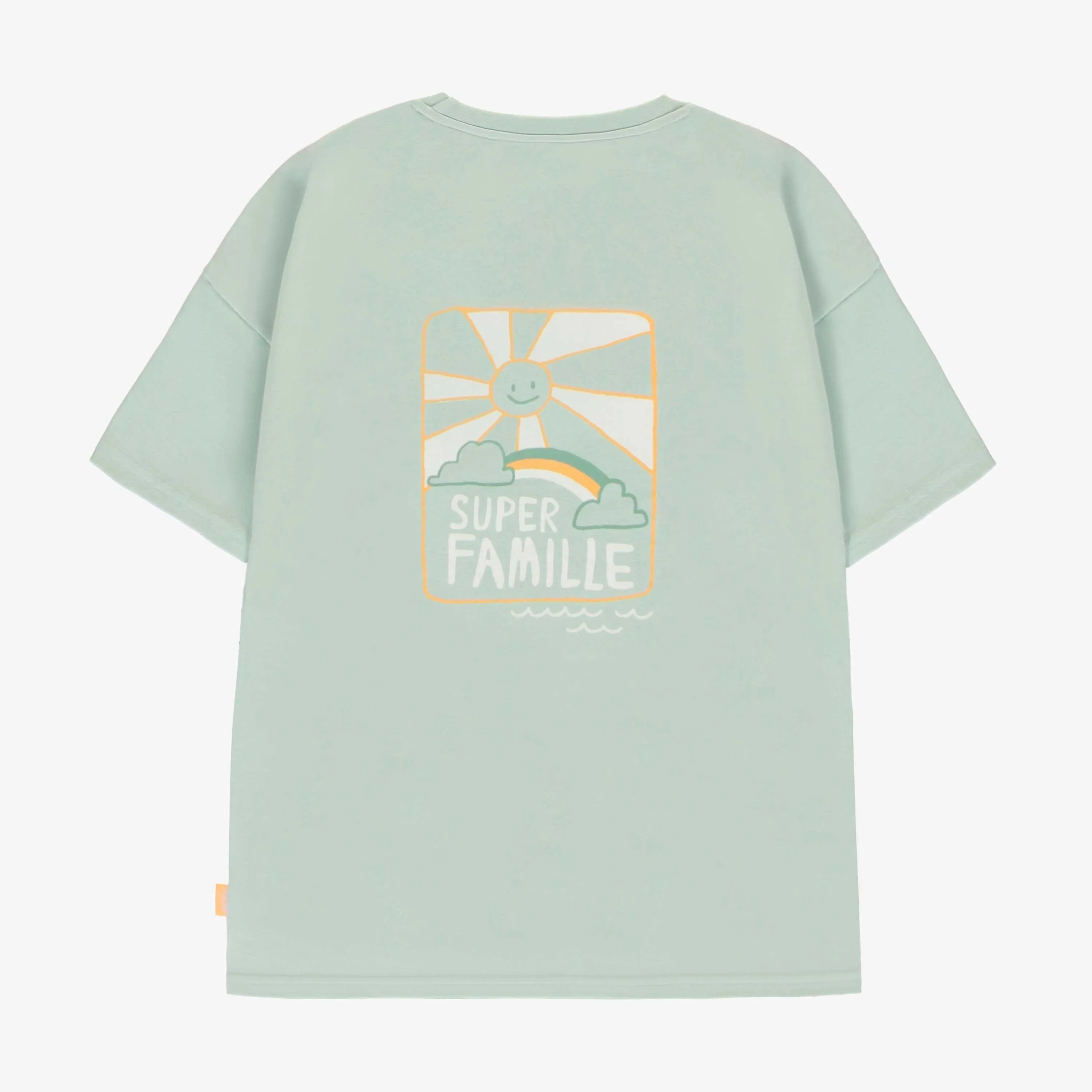 T-shirt à manches courtes vert sauge avec illustrations, adulte || Sage green short-sleeved t-shirt with illustrations, adult