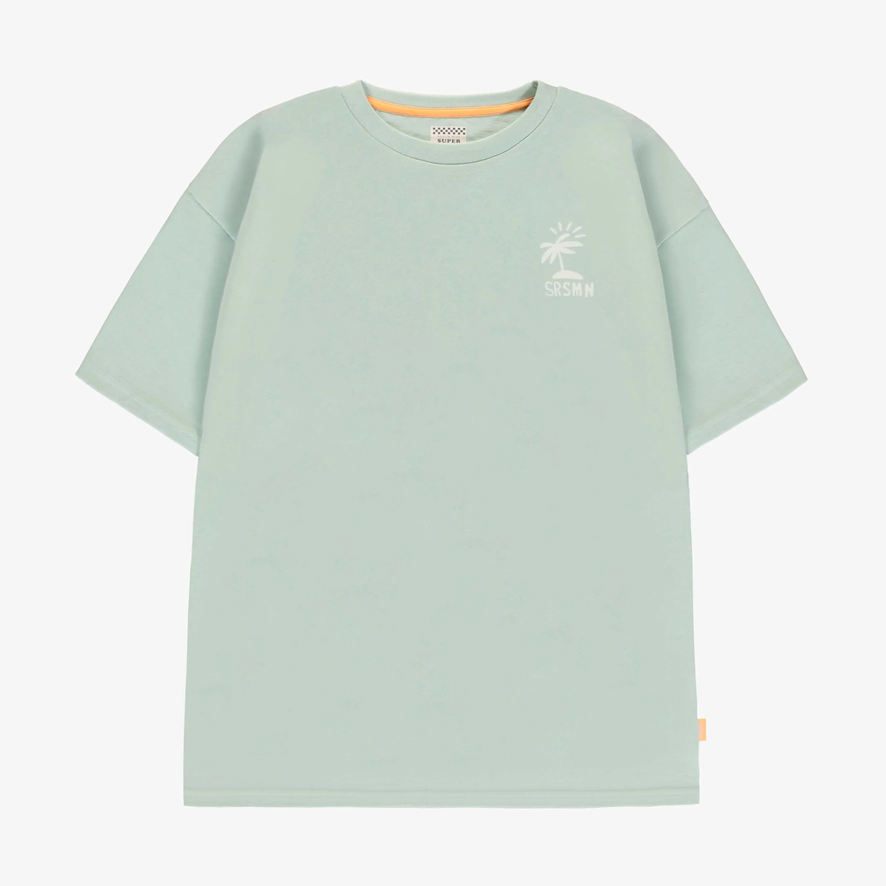 T-shirt à manches courtes vert sauge avec illustrations, adulte || Sage green short-sleeved t-shirt with illustrations, adult