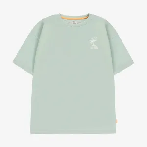 T-shirt à manches courtes vert sauge avec illustrations, adulte || Sage green short-sleeved t-shirt with illustrations, adult