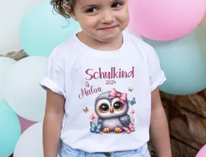 T-Shirt Schulkind Eule mit Name personalisiert Mädchen Einschulungsshirt Einschulung erste Klasse Geschenk