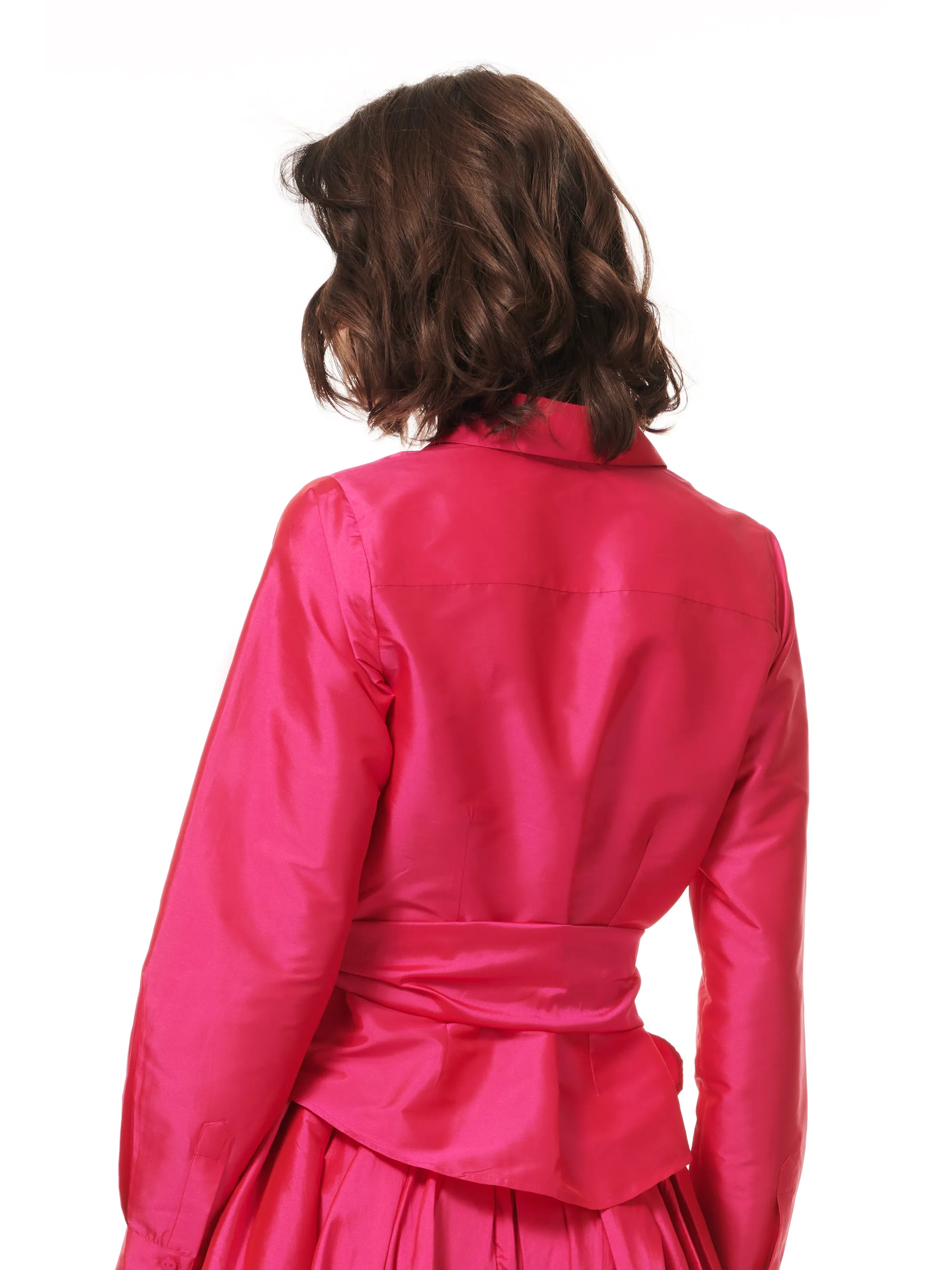 TAFFETA BLOUSE WITH CRYSTAL BOW BUTTONS AND SASH WATERMELON