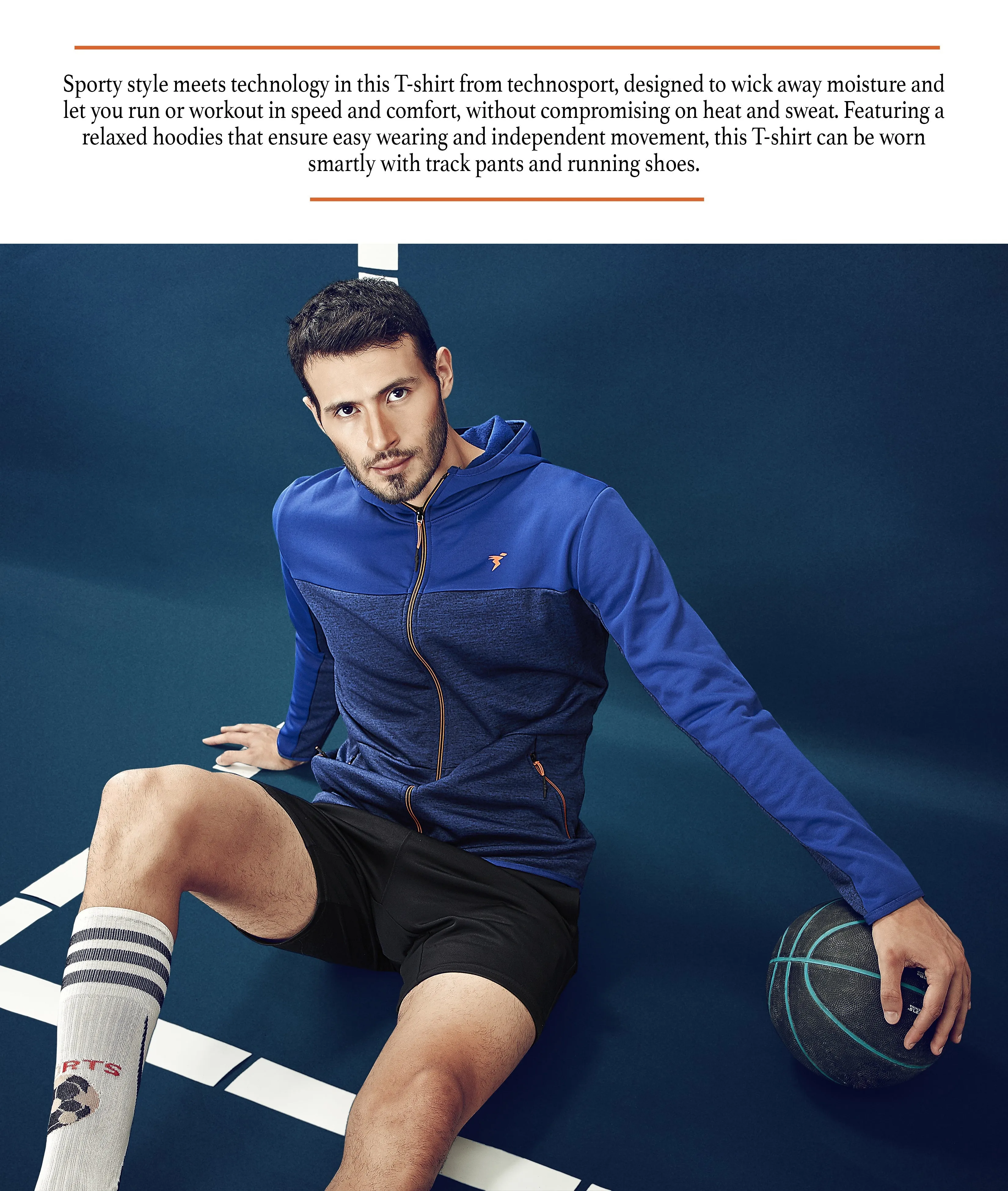 TechnoSport Full Sleeve Dry Fit Hoodie Jacket for Men PL-66 (Royal Blue)