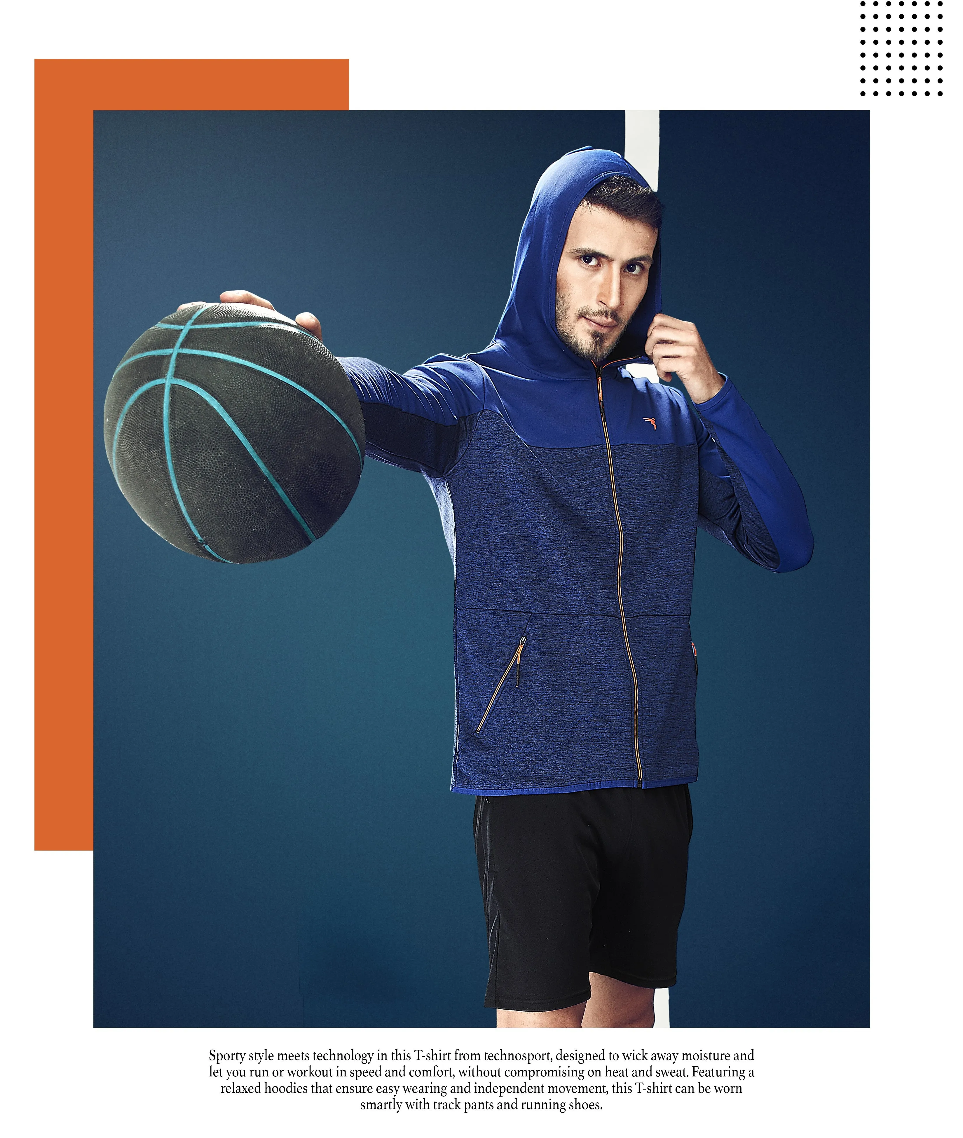 TechnoSport Full Sleeve Dry Fit Hoodie Jacket for Men PL-66 (Royal Blue)