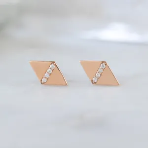 The Geometric White Diamond Pavé Studs | 14K Rose Gold