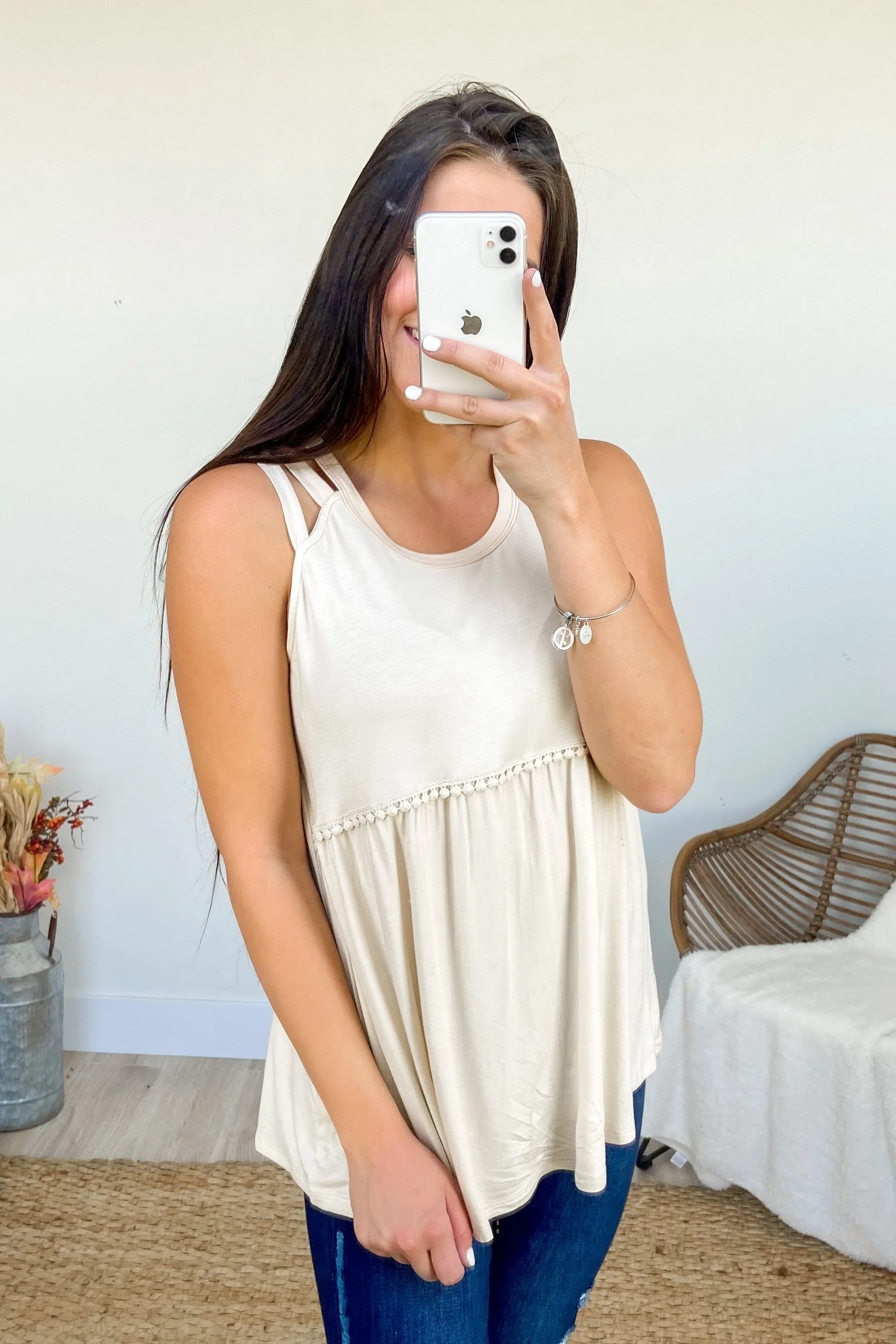 Three Strap Babydoll Top- Beige