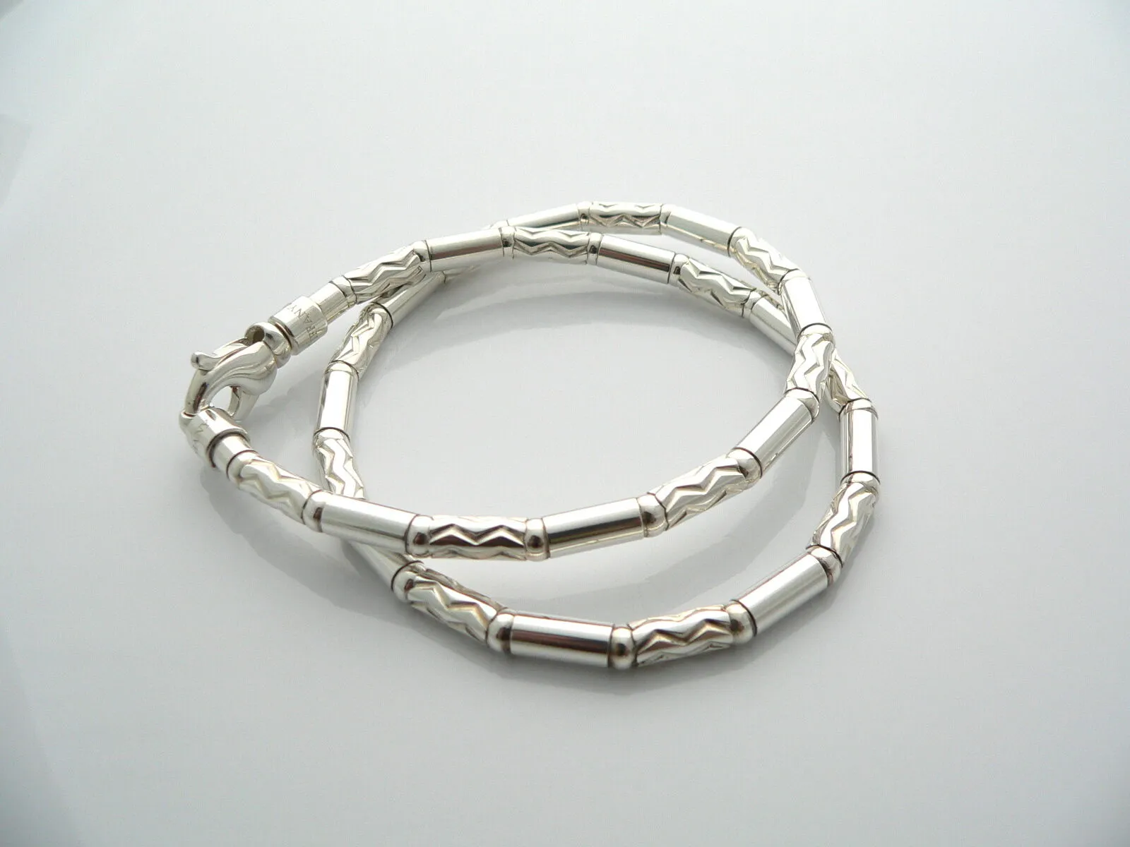 Tiffany & Co Carved Bead Necklace Silver Chain Gift Pouch Love Statement T Co