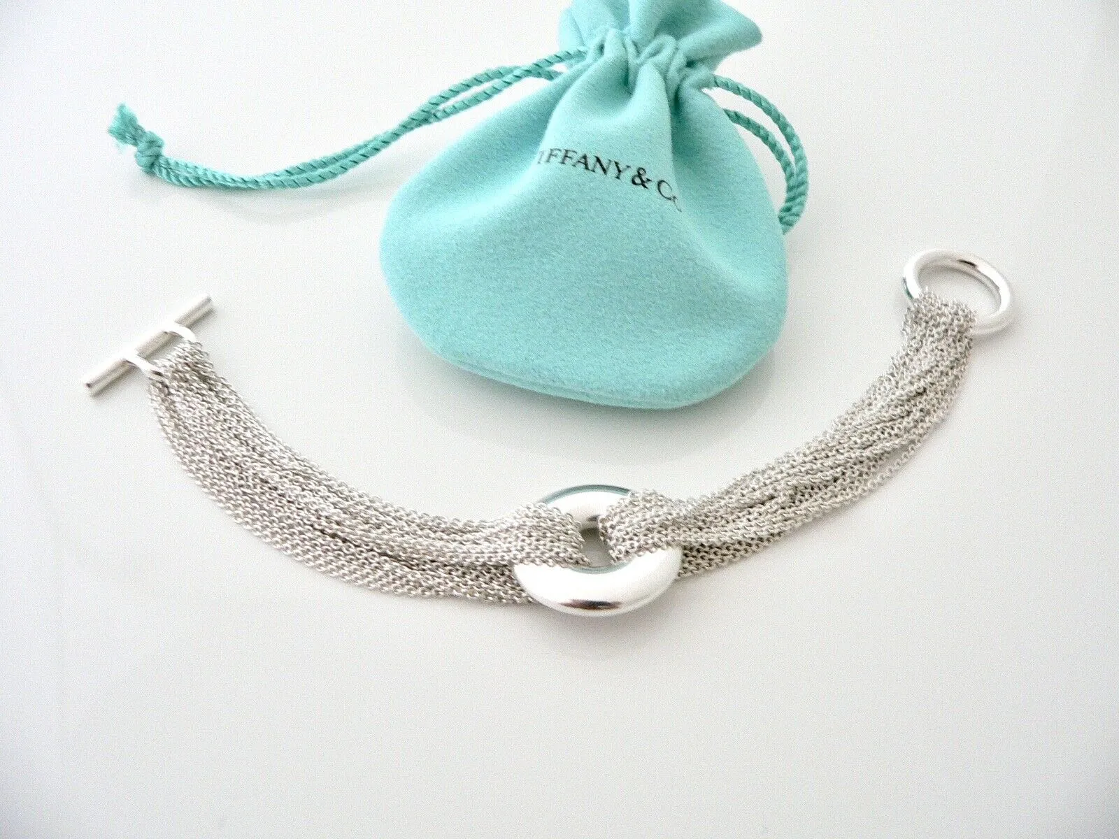 Tiffany & Co Circle Mesh Bracelet Multi Strand Bangle Rare 7.5 Inch Silver Gift