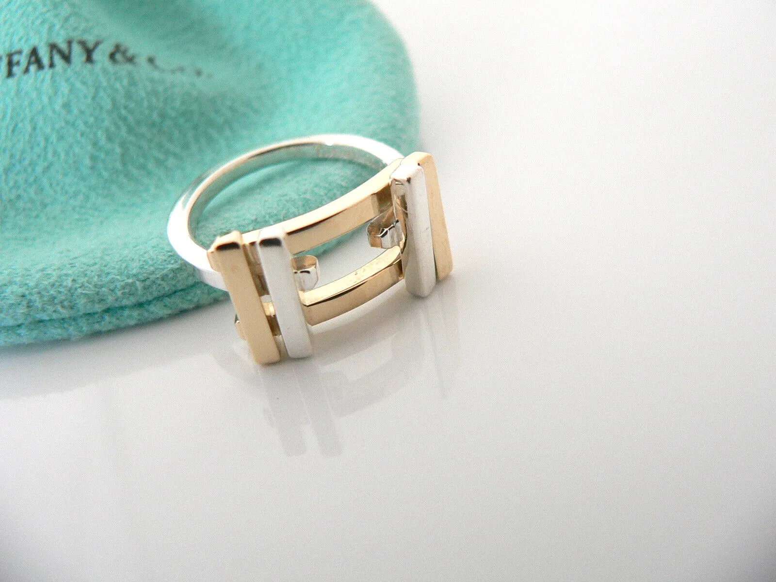 Tiffany & Co Frank Gehry Axis Ring Silver 18K Gold Band Sz 6 Gift Pouch Love Art
