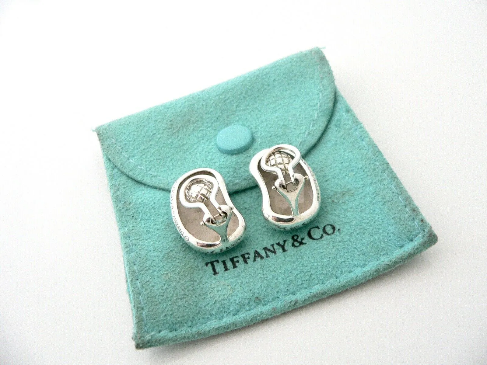 Tiffany & Co Peretti Bean Earrings Clip On Gift Pouch Love Vintage Rare